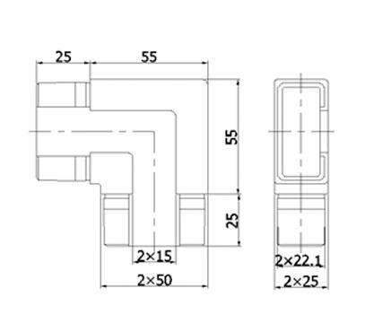 90° Elbow For Rectangular Slot Tube 50X25