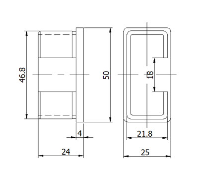 End Cap For Rectangular Slot Tube 50X25