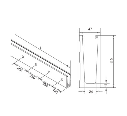 Wall Mount Aluminum Glass Channel – Slim 02